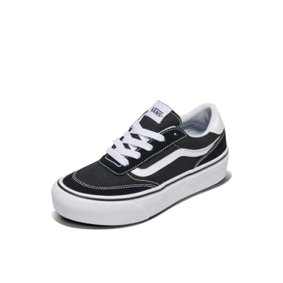 Abbildung von Vans Damen Brooklyn Ls Platform Sneaker, Veloursleder Leinwand schwarz weiß, 38.5 EU
