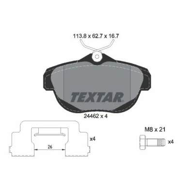 Abbildung von TEXTAR 2446201 Bremsbelagsatz nicht für Verschleißwarnanzeiger vorbereitet mit Bremssattelschrauben Zubehör CITROËN: C6 Saloon