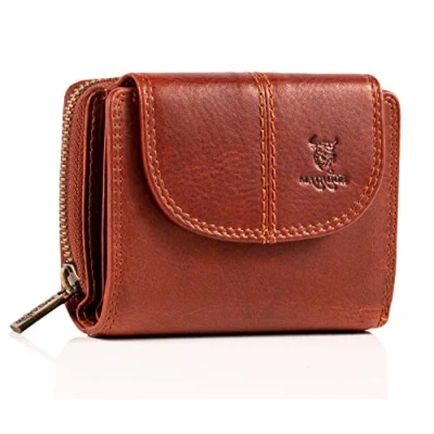 Abbildung von MATADOR SARAGOSSA RFID Blocker Leder Portemonnaie Damen Geldbeutel Portmonee mit Geschenk Box Geldbörse Mittelgroß Viele Fächer Geldtasche Brieftasche Vintage Braun