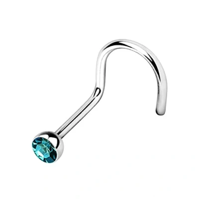 Abbildung von Warrior Nasenpiercing Nasenstecker Gebogener mit tschechischer Kristallkugel Steriler Chirurgenstahl 316L 22G (0,8 mm) Länge 6,5 mm x 2,5 PBS 002 (Blauer ZIRKON)