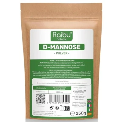 Abbildung von D Mannose Pulver 250g in Deutschland abgefüllt &amp; Laborgeprüft Natürlich, Vegan Extra Dosierlöffel RAIBU
