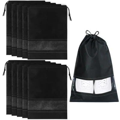 Abbildung von Welsberg 10 Stück Reise Schuhbeutel Schuhsack Schuhtasche Wasserdicht Shoe Bag große Schuhaufbewahrungs Organizer mit Kordelzug und transparentem Schlitz für Männer Frauen Schuhe, Sneakers