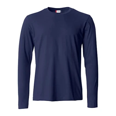 Abbildung von Clique Langarm T Shirt für Herren, Basic L/S, aus Jersey Baumwolle, elastischer Kragen, Schweißband, Slim Fit Passform, Navyblue, XL