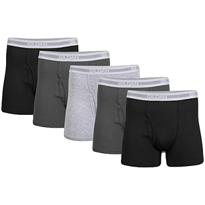 Abbildung von Gildan Herren Underwear Boxer Briefs, Multipack Retroshorts, Schwarz/Anthrazit/Sportgrau (5er Pack, kürzere Länge), Large