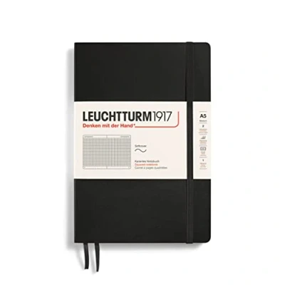 Abbildung von LEUCHTTURM1917 310337 Notizbuch Medium (A5), Softcover, 123 nummerierte Seiten, Schwarz, Kariert