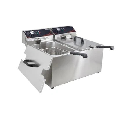 Abbildung von DULNICE Professionelle Elektrische Friteuse 8L+8L 2 x 3000W Edelstahl Kommerzielle Fritteuse Doppelzone 60 200C für Fast Food Snack Bars (16L)