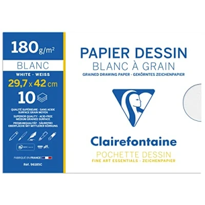Abbildung von Clairefontaine 96185C Mappe Zeichenpapier (180 g, 29,7 x 42 cm, 10 Bögen, ideal für Kunstunterricht, geleimt) weiß