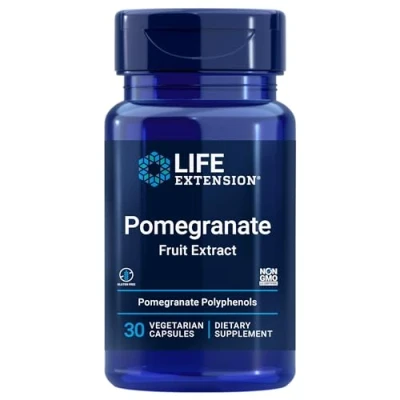 Abbildung von Life Extension Pomegranate Extract (Granatapfel Extrakt), 400mg, 30 vegane Kapseln, Laborgeprüft, Vegetarisch, Glutenfrei, Sojafrei, Ohne Gentechnik