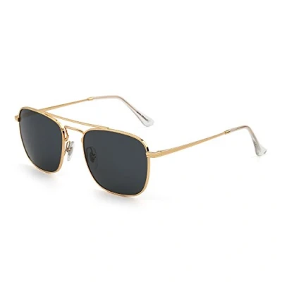 Abbildung von JIM HALO Retro Platz Flieger Sonnenbrille Premium Glas Linse Flach Metall Gläser Damen Herren(Gold/Grau)