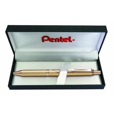 Abbildung von Pentel BL407X BOX EnerGel Liquid Gel Roller Sterling mit vollflächig goldene Gehäuse, Strichstärke 0.35 mm, Kugeldurchmesser 0.7 schwarz, 1 Stück (1er Pack)