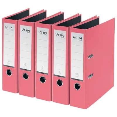 Abbildung von VON Leitz 5er Pack Ordner A4, Karton mit Kunststoffeinband, 80 mm Rückenbreite, Für 600 Blatt, FSC zertifizierter Karton, Aktenordner, Schule, Studium &amp; Zuhause, Pink, 10551021