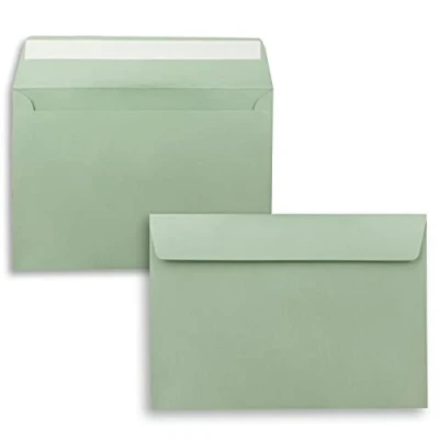 Abbildung von 25x Briefumschläge DIN C5 Eukalyptus (Grün) 16,2 x 22,9 cm Haftklebung Edle Kuverts für große Einladungen und Karten zum Geburtstag oder Hochzeit