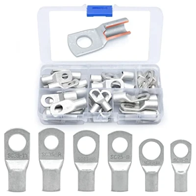 Abbildung von Wirefy Rohrkabelschuhe Set Ringkabelschuhe aus Verzinntem Kupfer geeignet als Kabelverbinder für Kfz Kabelschuhe 16mm2, 25mm2 &amp; 35mm2 Ringösen M8 M10 30 Stück