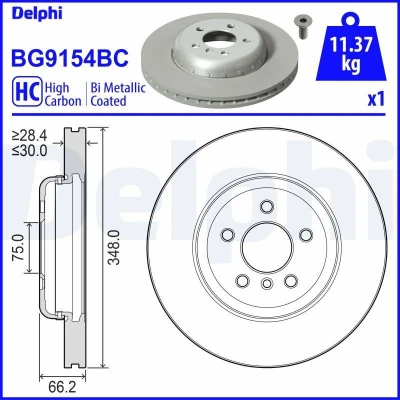 Abbildung von DELPHI BG9154BC Bremsscheibe 348 30 5 Belüftet, Verbundbremsscheibe beschichtet hochgekohlt ohne Radlager, ABS Sensorring BMW: Saloon