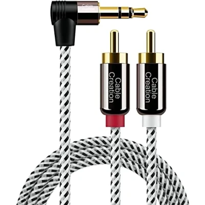 Abbildung von CableCreation Cinch Kabel, Winkel 3,5mm Klinke auf 2 x Stecker, RCA Stereo Y Splitter Kabel für Smartphones, MP3, Tablets, Stereoempfänger, Auto, Lautsprecher, HDTV usw. 10FT/ 3M