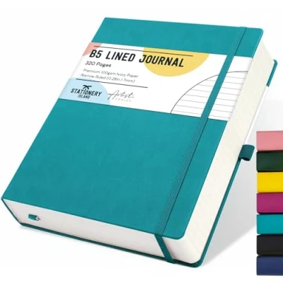Abbildung von STATIONERY ISLAND B5 liniertes Notizbuch, 320 Seiten dickes Tagebuch, Hardcover mit 100 g/m² zum Schreiben, Arbeiten, Lernen, Tage buch, Blaugrün