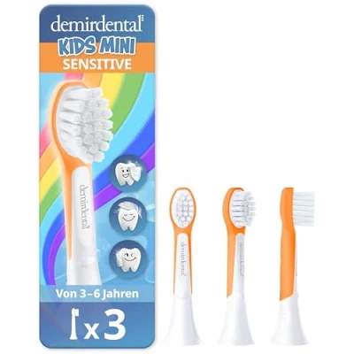 Abbildung von demirdental Ersatzbürsten für Kinder passend Philips Sonicare Kids, Compact Mini geeignet 3 6 Jahre, entspricht HX6034 HX6033, Orange, 3er Set