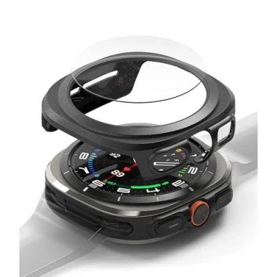 Abbildung von Ringke Slim &amp; Glass Kompatibel mit Samsung Galaxy Watch Ultra 47mm Hülle, Dünne Hart PC Schutzhülle Kratzfest Panzerglas Displayschutz Titanium Black
