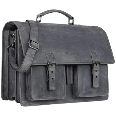 Abbildung von STILORD &#039;Anton&#039; Echtleder Aktentasche XL 15.6&#039; Laptopfach aufsteckbar Verbesserte Version, Farbe:carbon grau