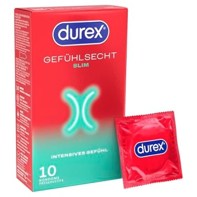 Abbildung von Durex Gefühlsecht Slim Kondome Dünne mit schmaler Passform &amp; Silikongleitgel befeuchtet 10er Pack (1 x 10 Stück)