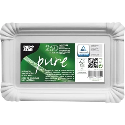 Abbildung von PAPSTAR 11062 250 Teller, Pappe Pure eckig 13 x 20 cm, weiß
