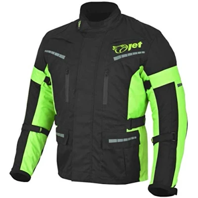 Abbildung von Jet Motorradjacke Herren Mit Protektoren Textil Wasserdicht Winddicht Schwarz Fluro (L)