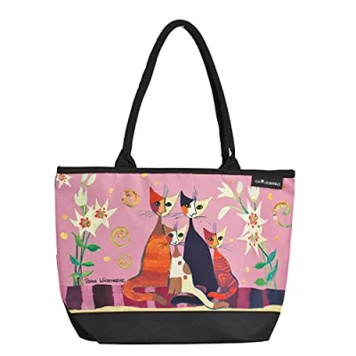 Abbildung von VON LILIENFELD Handtasche Damen Kunst Motiv Katzen Rosina Wachtmeister Lilien Shopper Maße L42 x H30 T15 cm Strandtasche Henkeltasche Büro
