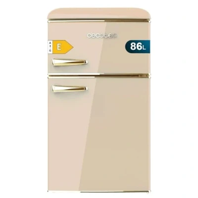 Abbildung von Cecotec Kleiner Kühlschrank 2 türiger Retro 86L Bolero CoolMarket 2D Origin 86 Beige E. 89,3cm Höhe und 48,7 cm Breite, Energieklasse E, Eisfach, Innenbeleuchtung Chromgriff,