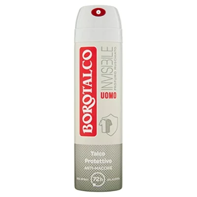 Abbildung von Borotalco, Deodorant für Herren, unsichtbares Spray, alkoholfreie Formel mit Talkum, schützt vor Flecken, Duft Moschus, 72h Wirksamkeit 1 Flasche 150 ml