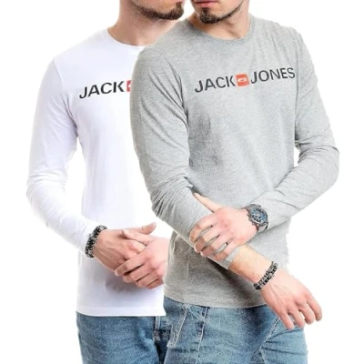 Abbildung von JACK &amp; JONES Herren Langarmshirt aus Baumwolle Longsleeve Männer (LS Corp L.Grey+Corp White) M