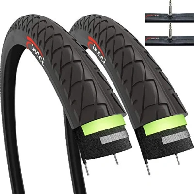 Abbildung von Fincci Fahrradreifen 26 Zoll Set 2X mit Pannenschutz 3 mm 26x1.95 Fahrradmantel Schläuche Presta Zoll, FaltReifen für Cityräder, MTB Fahrrad, Rennrad E Bike
