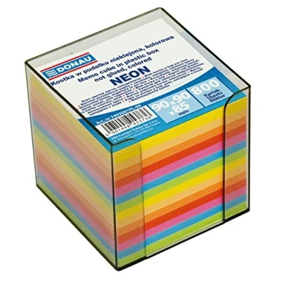 Abbildung von DONAU 7492001PL 99 Ökologischer Würfel Zettelkasten/ Zettelbox/ Zettelklotz Nicht Verklebt, in Einer Kunststoff Box/ circa 700 Blatt, Verschiedene Leuchtfarben für Büro Schule, 95 x mm