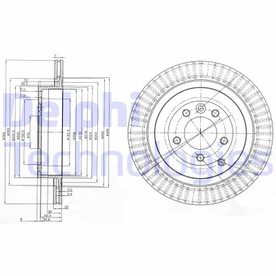 Abbildung von DELPHI BG3925C Bremsscheibe 350 20 5 Belüftet beschichtet unbehandelt ohne Radlager, ABS Sensorring LAND ROVER: Discovery 4, Range Rover Sport
