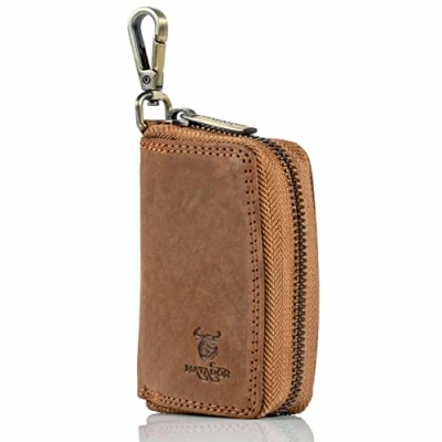 Abbildung von MATADOR® Hochwertige Echt Leder Schlüsselanhänger Tasche Auto Schlüsseltasche Autoschlüssel Etui Schlüsseletui Schlüsselmäppchen YKK Metall Reißverschluss und Karabiner