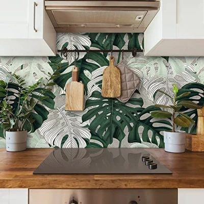 Abbildung von CREARREDA Splash Guard Panel Kitchen Wall Sticker Tropical Pattern 180_x_60_cm 100% Made in Italy with Non Toxic, Fireproof and Water Resistant Ink, 67138