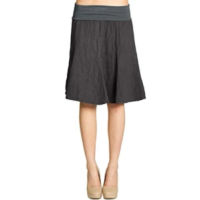 Abbildung von Caspar RO014 Damen Leinenrock mit figurfreundlichem Stretch Bund, Farbe:dunkelgrau, Mode Größe:XS S