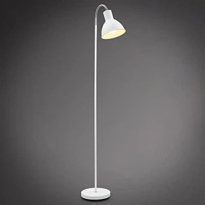 Abbildung von B.K.Licht Stehlampe Vintage mit Fußtaster, schwenkbar, E27 Fassung, max. 25 Watt, Leselampe, Deko Wohnzimmer, Lampe, Deckenfluter, Bogenlampe, Standleuchte, Industrial, 145x40x22 cm, Weiß Chrom