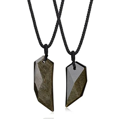 Abbildung von COAI Geschenkideen Partner Halskette Spitzer Anhänger aus Edelstein Goldener Obsidian