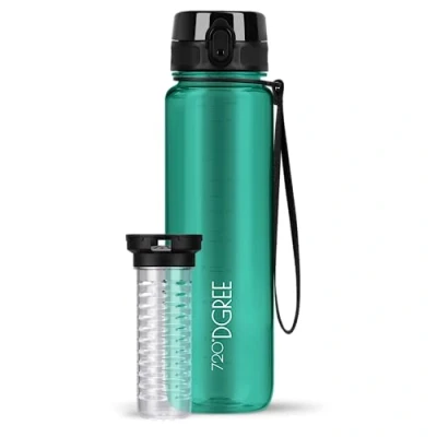 Abbildung von 720DGREE Trinkflasche 1l “uberBottle“ crystalClear +Früchtebehälter BPA Frei, Auslaufsicher Wasserflasche für Sport, Fitness, Uni, Outdoor Tritan Sportflasche Leicht, Stoßfest, Wiederverwendbar