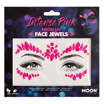 Abbildung von Moon Glow Neon UV Gesichtsjuwelen, Festival Gesichts Körper Edelsteine, Kristall Make up Augen Glitzeraufkleber, temporäre Tattoo Juwelen (intensiv) (Rosa, 1 Stück)