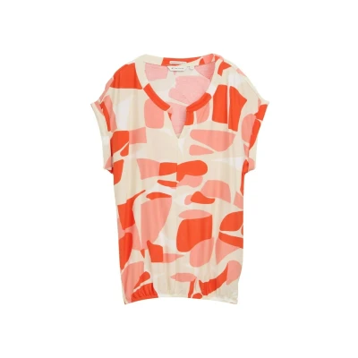 Abbildung von TOM Tailor ALL OVER Printed V NECK Top, Damen, Größe: 3XL, Red dots and shapes design