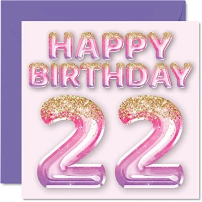 Abbildung von Geburtstagskarte zum 22. Geburtstag für Frauen rosa und lila Glitzerballons Happy Karten 22 Jahre alte Frau Tochter Schwester Tante Cousin, 145 mm x Sekunden Grußkarten Geschenk