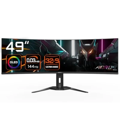 Abbildung von GIGABYTE AORUS Gebogener Gaming Monitor CO49DQ OLED 5120x1440 (DQHD), 1800R, 144Hz, 0,03ms, KVM, FreeSync Premium Pro, HDMI 2.1