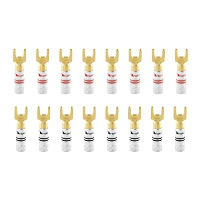 Abbildung von Nakamichi 24K vergoldeter Bananenstecker 12 18 AWG Gauge Größe 4mm für Lautsprecher Verstärker Hi Fi AV Receiver Stereo Heimkino Audiokabel Stecker (16 Stück (8 Paar), Y Anschluss Stecker)