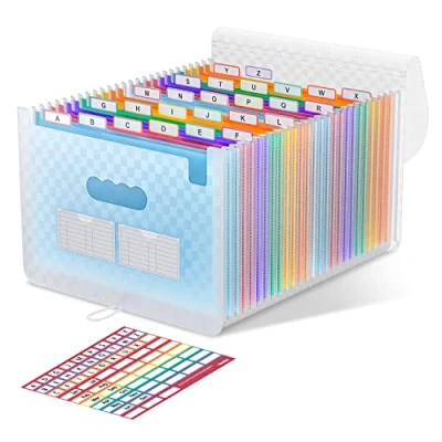 Abbildung von Akkordeon Aktenordner 26 Fächer, erweiterbarer mit erweiterbarem Deckel/tragbarer Schreibtisch Dokumentenkasten, A4 Briefgröße, Papier, farbige Abheftungsbox(Blau)