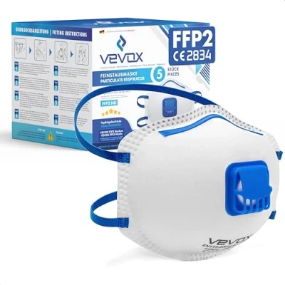Abbildung von VEVOX® FFP2 Atemschutzmasken Im 5er Set mit Komfort Plus Abdichtung Staubschutzmaske Ventil Für den zuverlässigsten Schutz