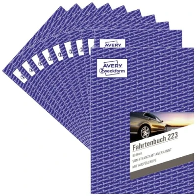Abbildung von AVERY Zweckform 223 10 Fahrtenbuch (für PKW, vom Finanzamt anerkannt, A5, 80 Seiten858 Fahrten, für Deutschland &amp; Österreich zur Abgrenzung privater/geschäftlicher Fahrten) 10er Pack