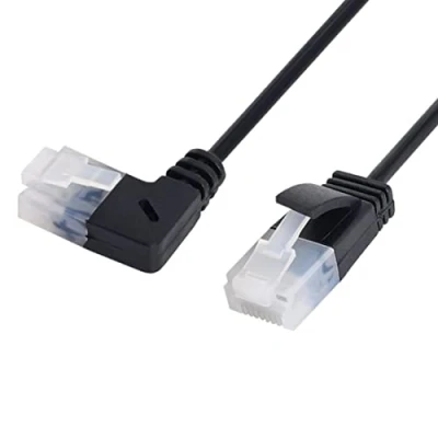 Abbildung von chenyang CY Links abgewinkelt 8P8C STP Cat6 RJ45 Lan Ethernet Netzwerk Patchkabel 90 Grad zum geraden Kabel 50cm