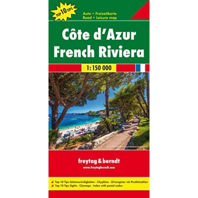 Abbildung von Côte d&#039;Azur, Autokarte 1:150.000: Touristische Informationen. Entfernungen in km. Ortsverzeichnis mit Postleitzahlen. Top 10 Tips (freytag &amp; berndt Auto + Freizeitkarten)