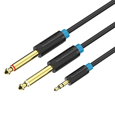 Abbildung von 3.5mm Klinke auf Dual 6.35mm Mono Y Splitter Audio Kabel, Vention Audiokabel 6.35 zu 3.5 mm Stecker Stereo Kabel für Mixer, Gitarre, Recorder, Verstärker, Laptop (1 M)